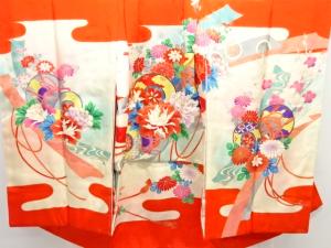 アンティーク　鼓に花模様着物(内袖・長襦袢付き)